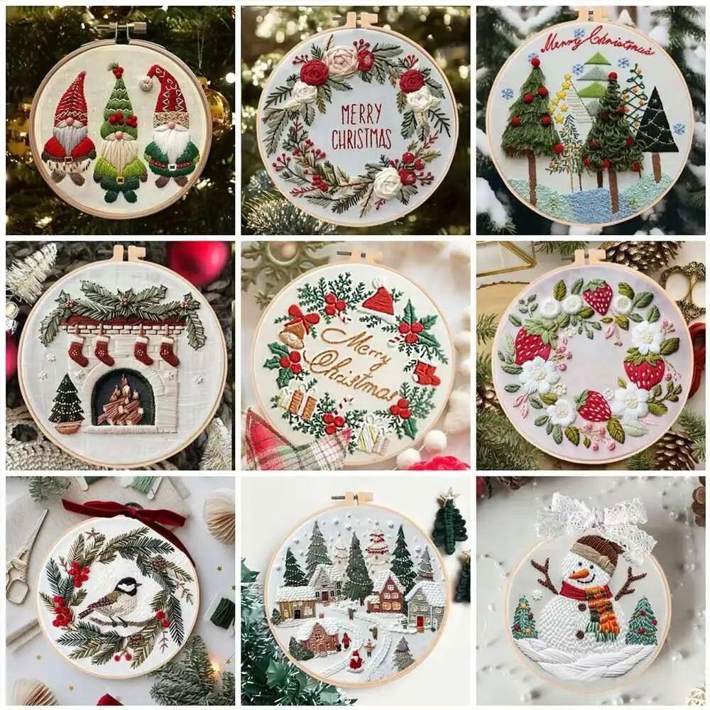 1Pc Embroidery Kit&Hoop Christmas Wreath Included Hand Cross-Stitch Kit Adults