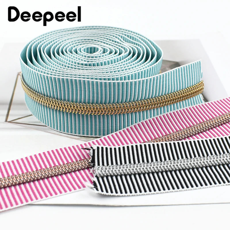 1/2/5Meters 5# Stripe Sewing Coil Zipper for Nylon Zips Bags Garment Decor Zip Tape By Meter Zippers Repair Kit DIY Accessories
