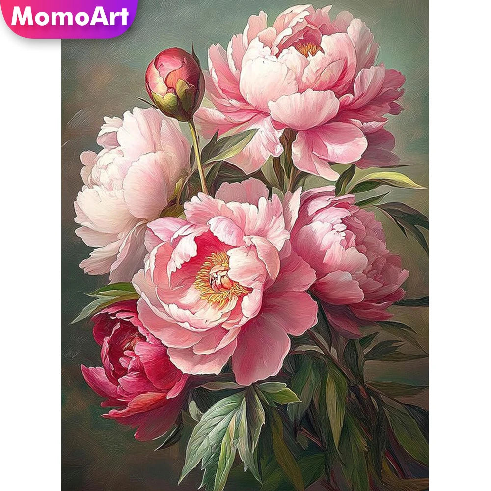 Momoart Full Square Round Diamond Embroidery Peony Flower Diamond Painting
