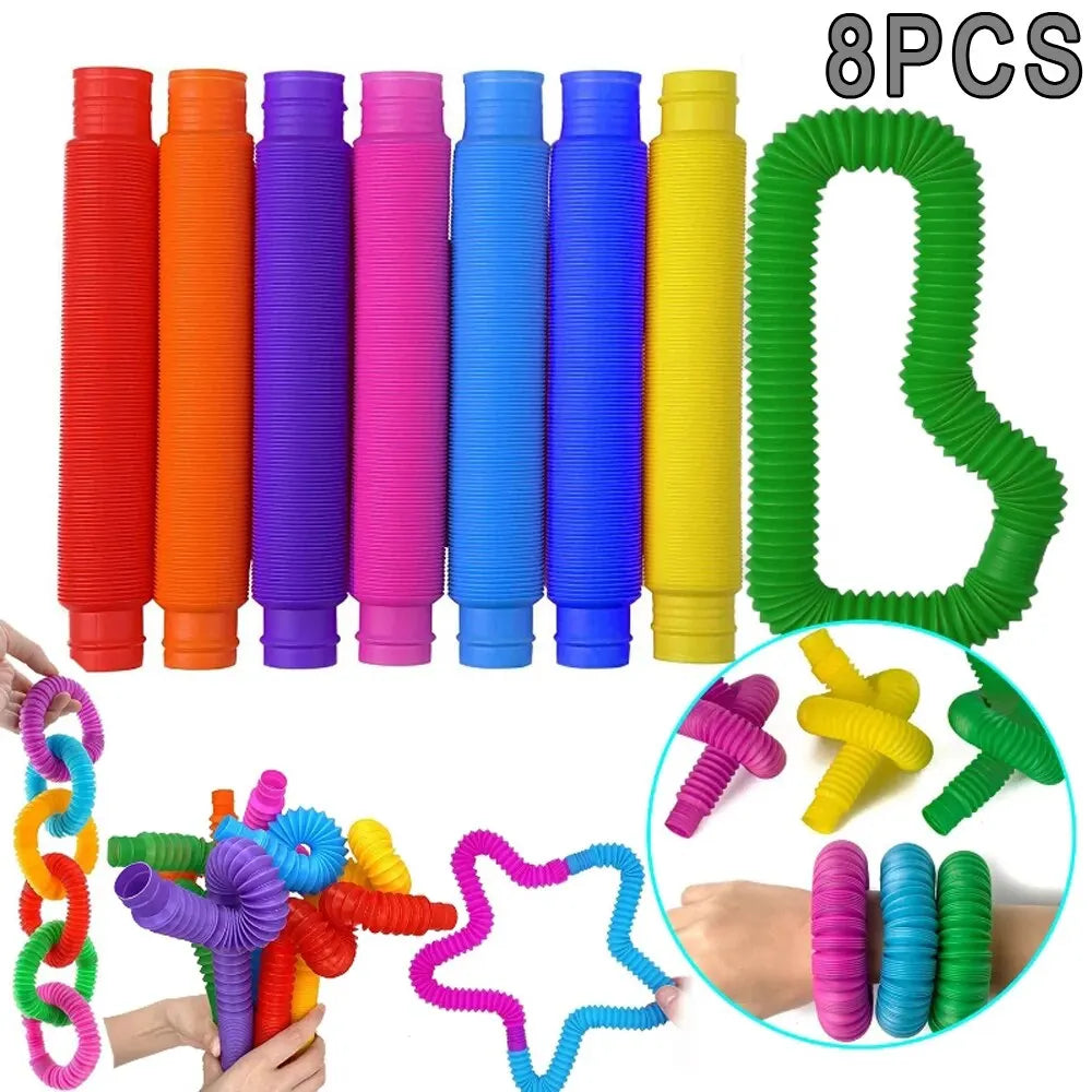 8PCS Coil Telescopic Pop Stretching Tube Children/Adult Stress Relief Toy