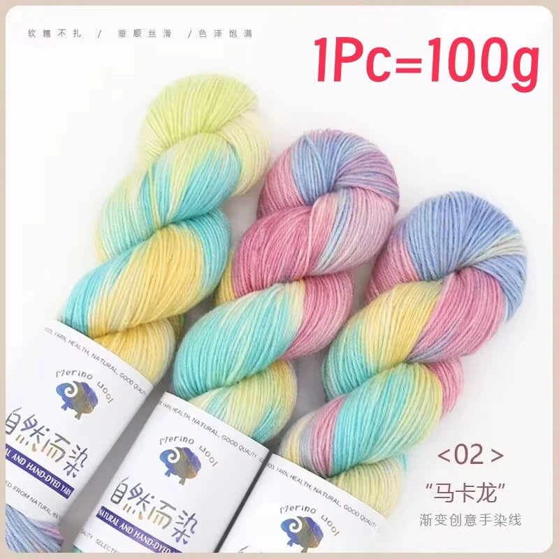 1Pc 100g/roll Merino Wool Yarn Handmade Dyed Sweater Baby 270M