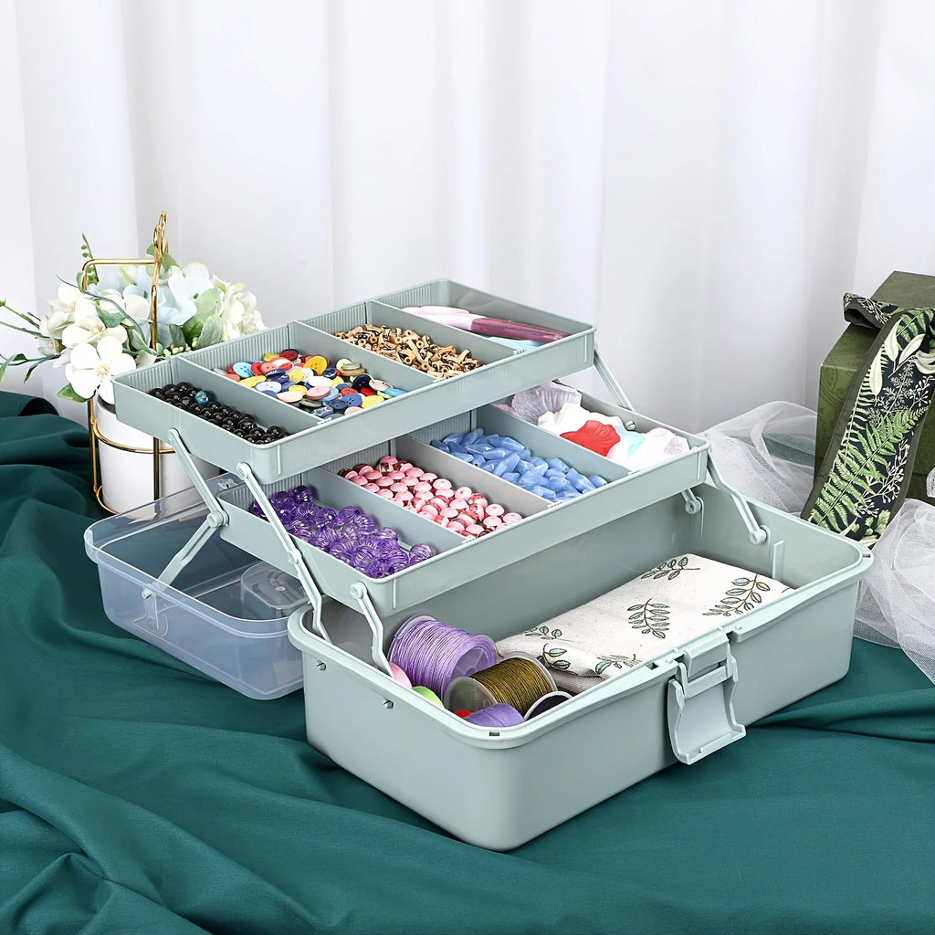 3-Layer Multipurpose Craft Organizers and Storage with Adjustable Dividers, Portable