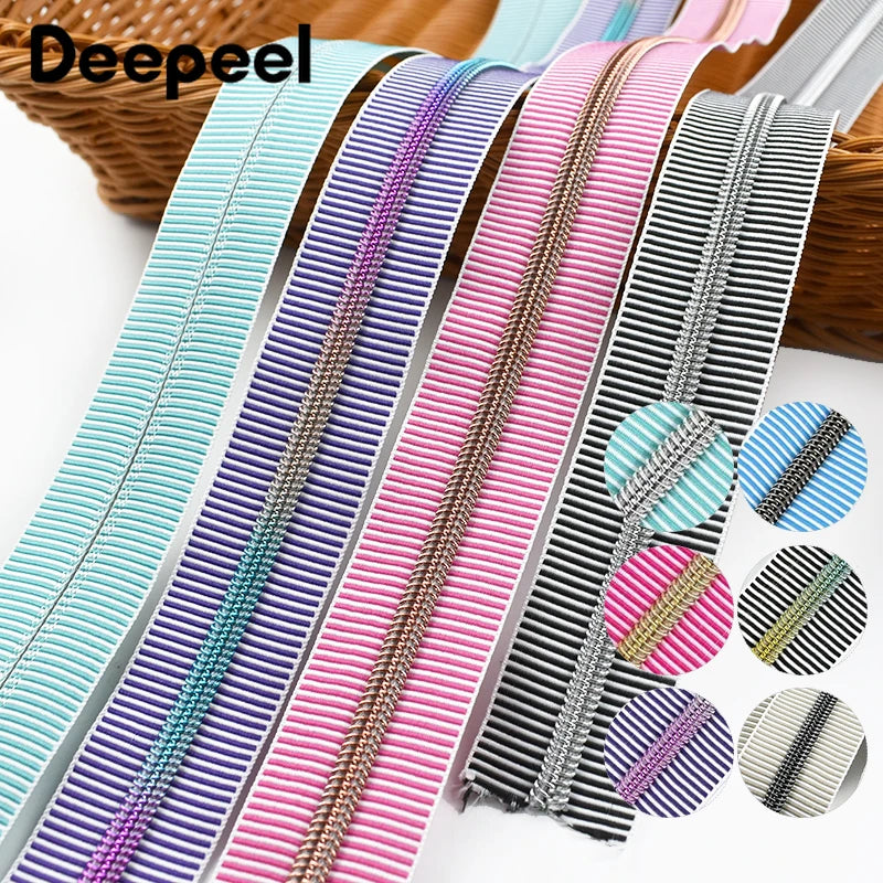 1/2/5Meters 5# Stripe Sewing Coil Zipper for Nylon Zips Bags Garment Decor Zip Tape By Meter Zippers Repair Kit DIY Accessories