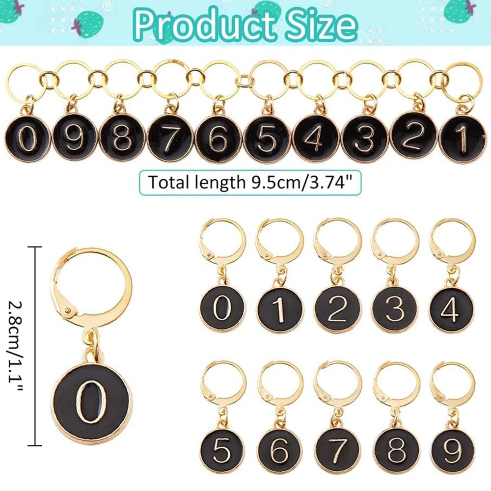0-9 Number Knitting Row Counter Chains Alloy Enamel Stitch Marker for Knitting Weaving Sewing Jewelry Making Crochet Tracking