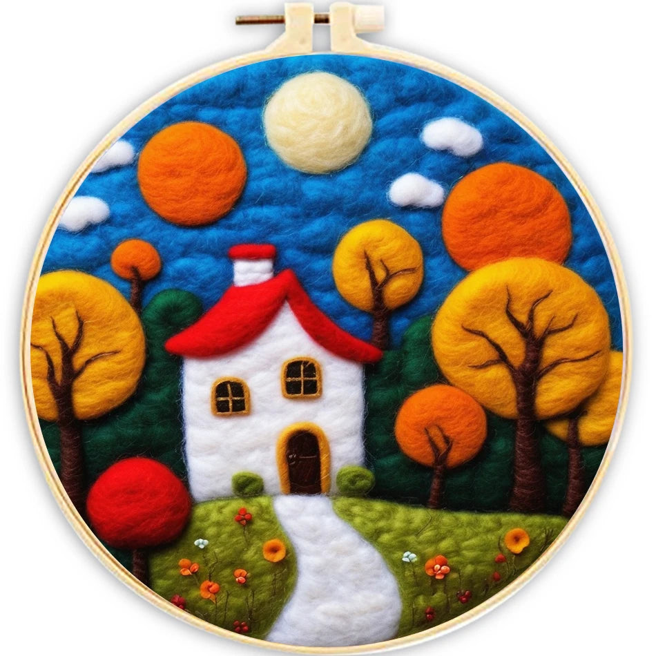 Needle Felting Wool Painting Starter Set With Embroidery Frame
