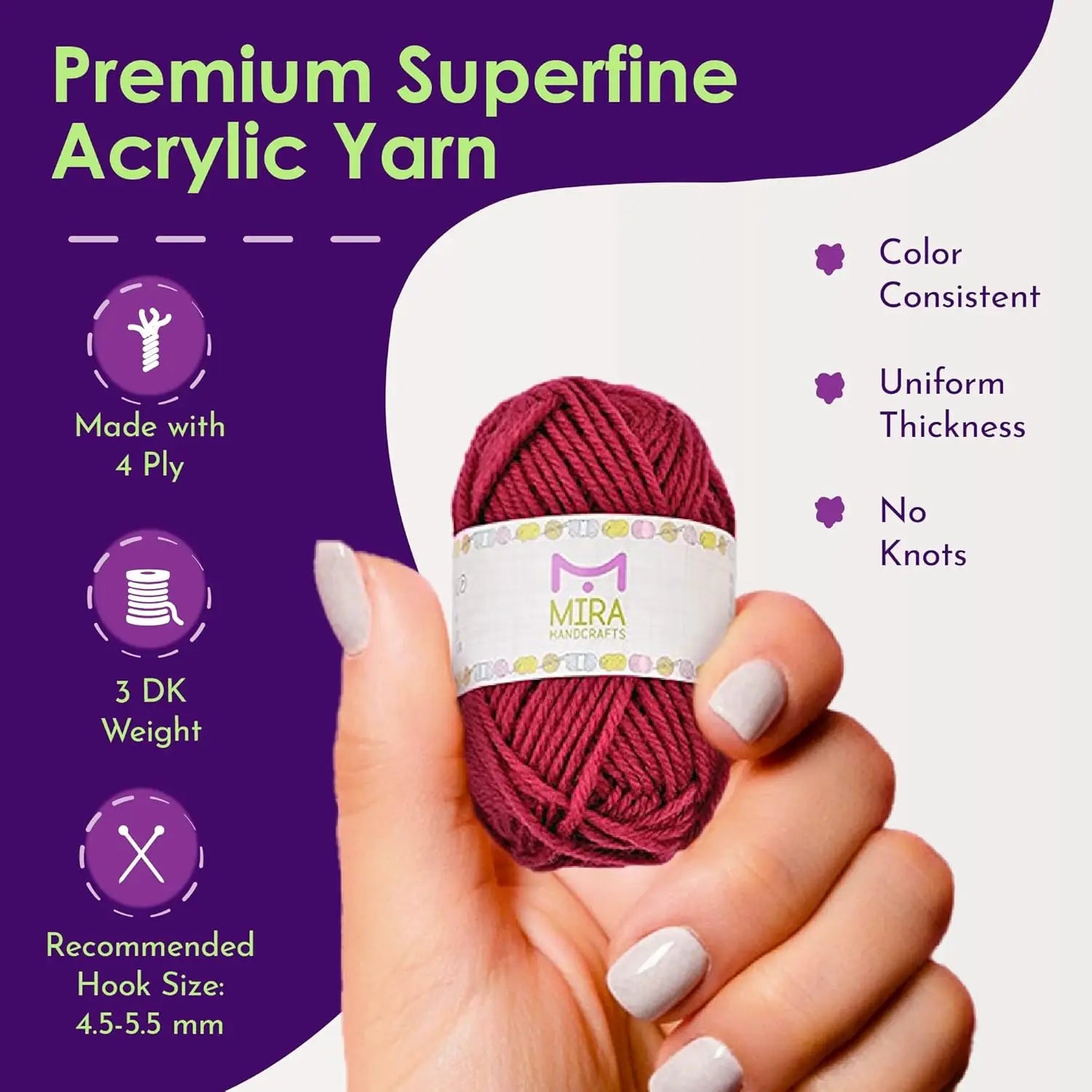 20 Multicolored Acrylic Yarn Skeins - 438 Yards Total, Ideal for Crochet and Knitting Starter Kit