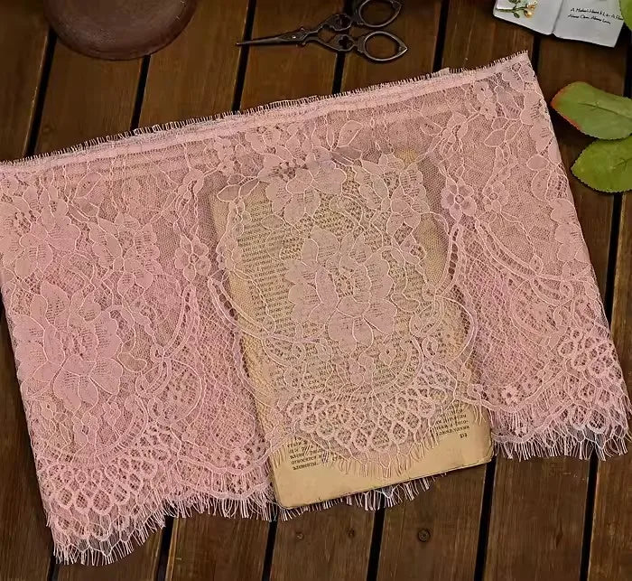 3Meters French chantilly lace Floral embroidered trim with scallop eyelash