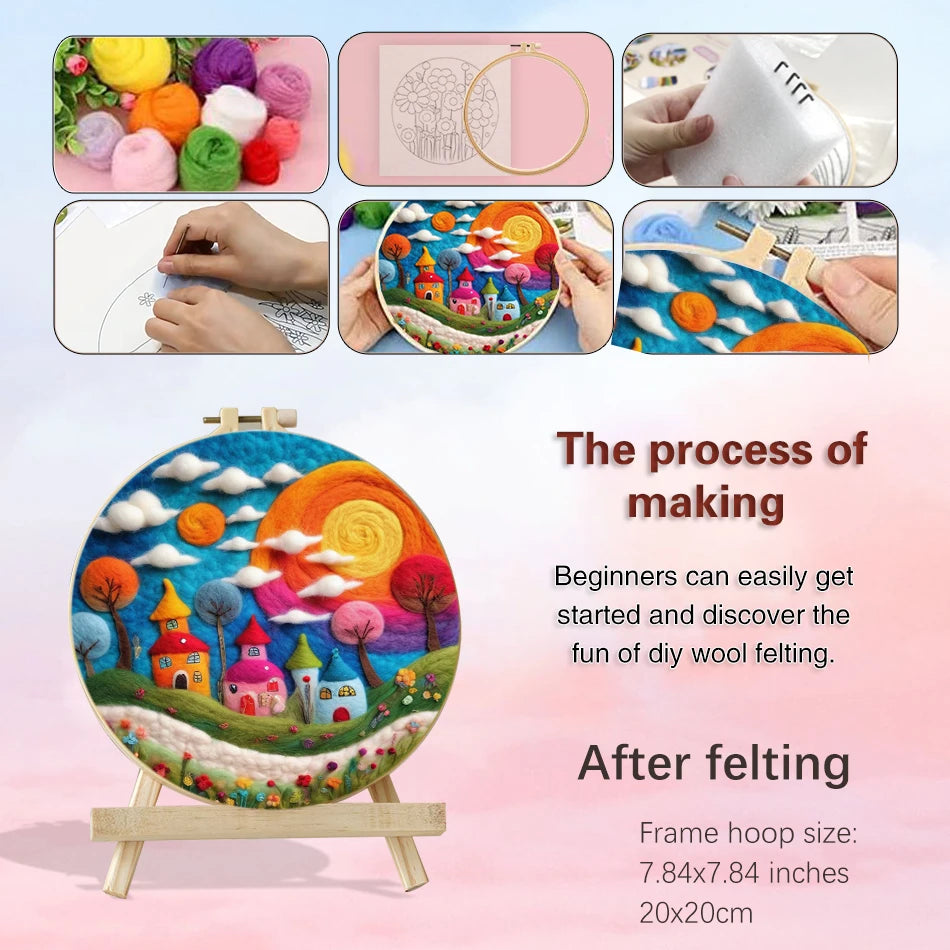 Needle Felting Wool Painting Starter Set With Embroidery Frame