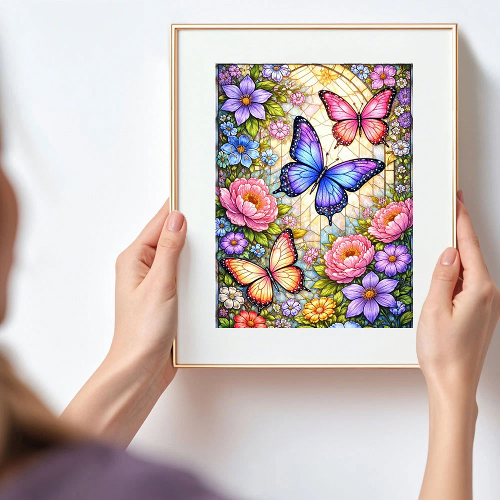 Huacan Full Square Round Diamond Painting Butterfly Peony Mosaic kit