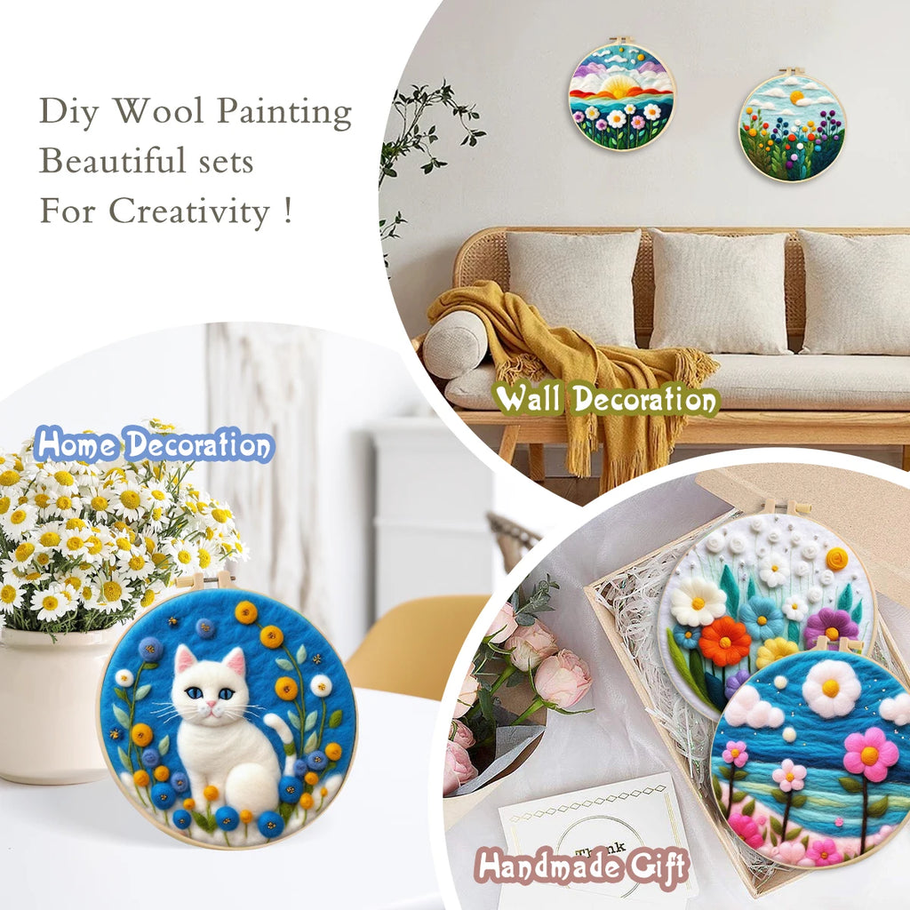 Needle Felting Wool Painting Starter Set With Embroidery Frame