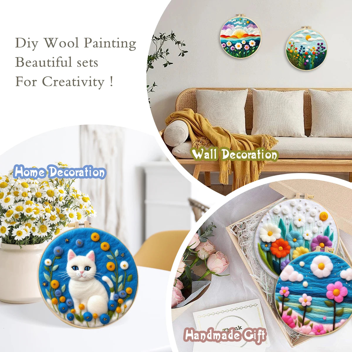 Needle Felting Wool Painting Starter Set With Embroidery Frame