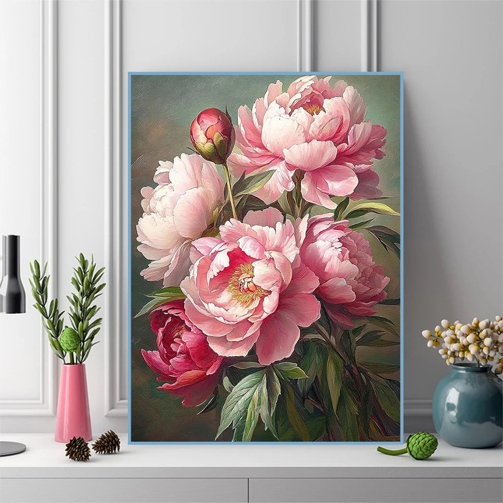 Momoart Full Square Round Diamond Embroidery Peony Flower Diamond Painting