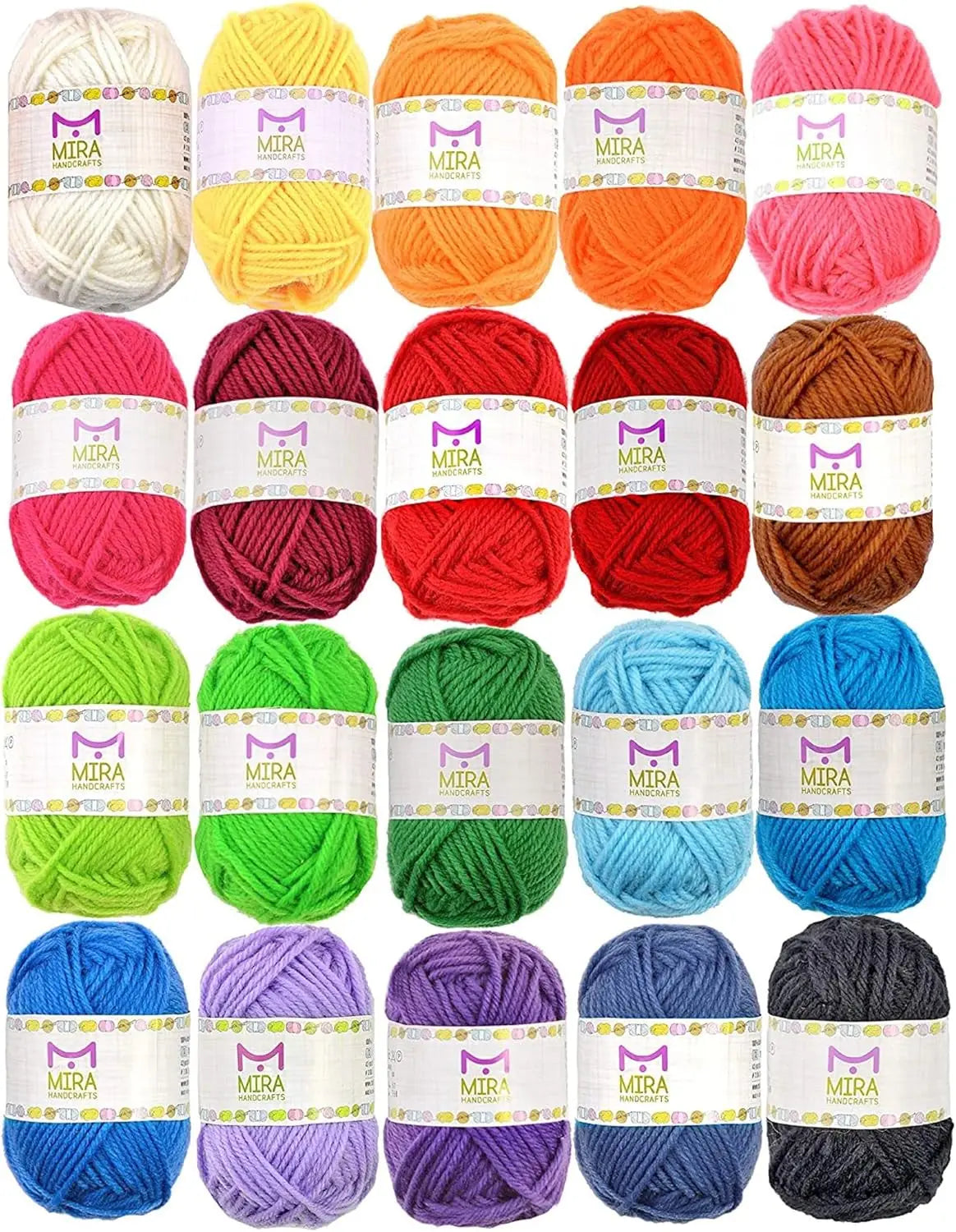 20 Multicolored Acrylic Yarn Skeins - 438 Yards Total, Ideal for Crochet and Knitting Starter Kit