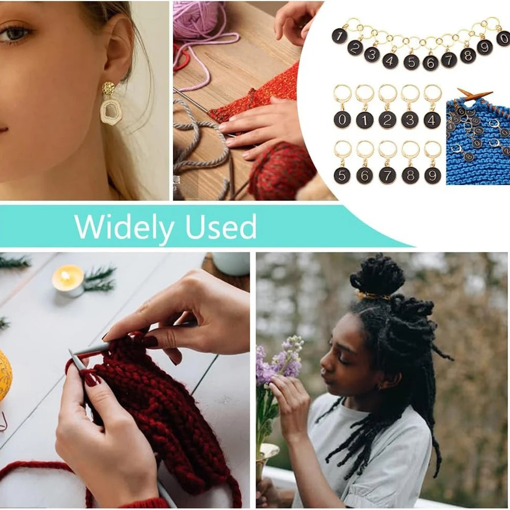 0-9 Number Knitting Row Counter Chains Alloy Enamel Stitch Marker for Knitting Weaving Sewing Jewelry Making Crochet Tracking