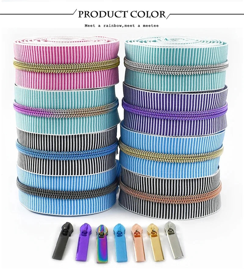 1/2/4/5Meters 5# Striped Nylon Zippers Tape Sewing Bag Continuous Roll