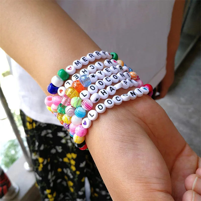 1400pcs/Box Acrylic English Alphabet Beads Set Kits With Stretch Cords