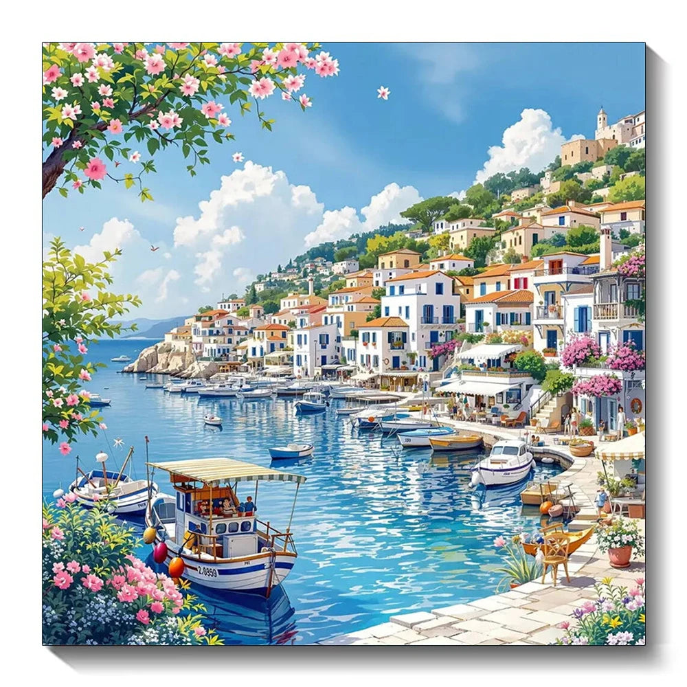 Full Square Round Diamond Mosaic House Landscape DIY Painting Town Ship New Arrival Embroidery Seaside Unique Gift