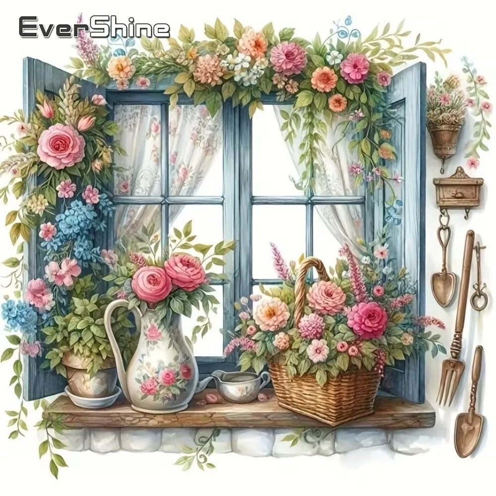 EverShine 5D DIY Diamond Mosaic Window Landscape Picture Rhinestones Painting
