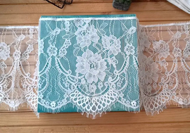 3Meters French chantilly lace Floral embroidered trim with scallop eyelash
