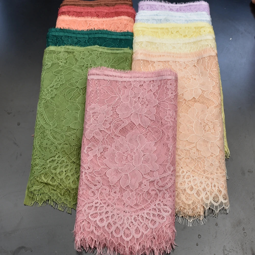 3Meters French chantilly lace Floral embroidered trim with scallop eyelash