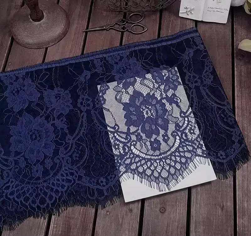 3Meters French chantilly lace Floral embroidered trim with scallop eyelash