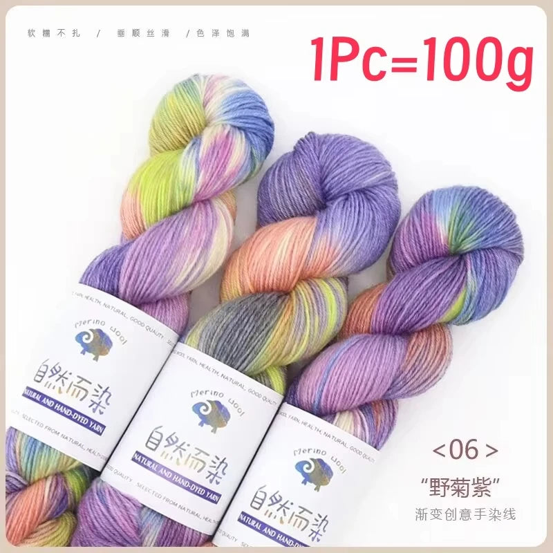 1Pc 100g/roll Merino Wool Yarn Handmade Dyed Sweater Baby 270M