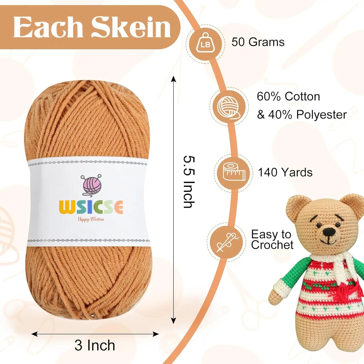 4-Pack Soft Cotton Yarn, 560Yards for Crochet Knitting, Assorted Colors,