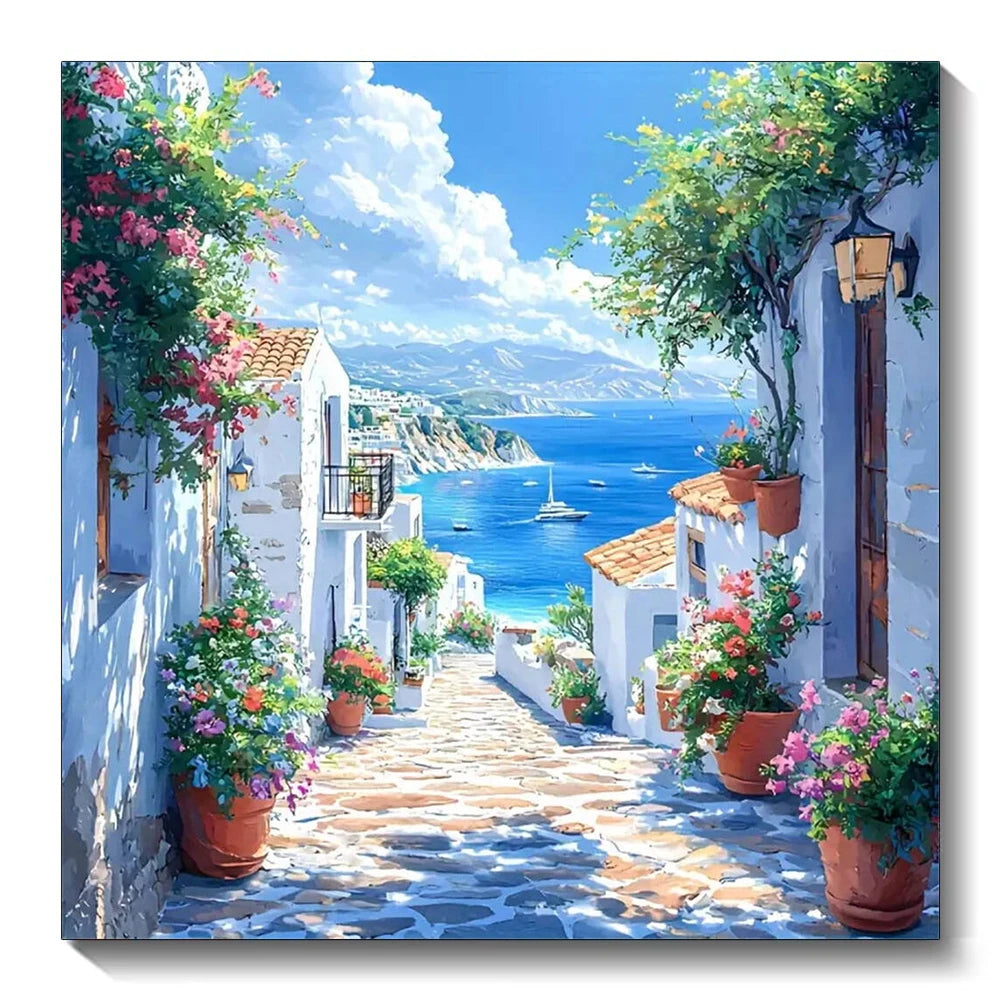 Full Square Round Diamond Mosaic House Landscape DIY Painting Town Ship New Arrival Embroidery Seaside Unique Gift