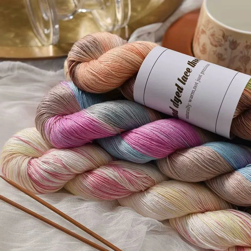 100g/Roll Hand-Dyed Silk Lace Thin Gradient Color Crochet Knitting Yarn