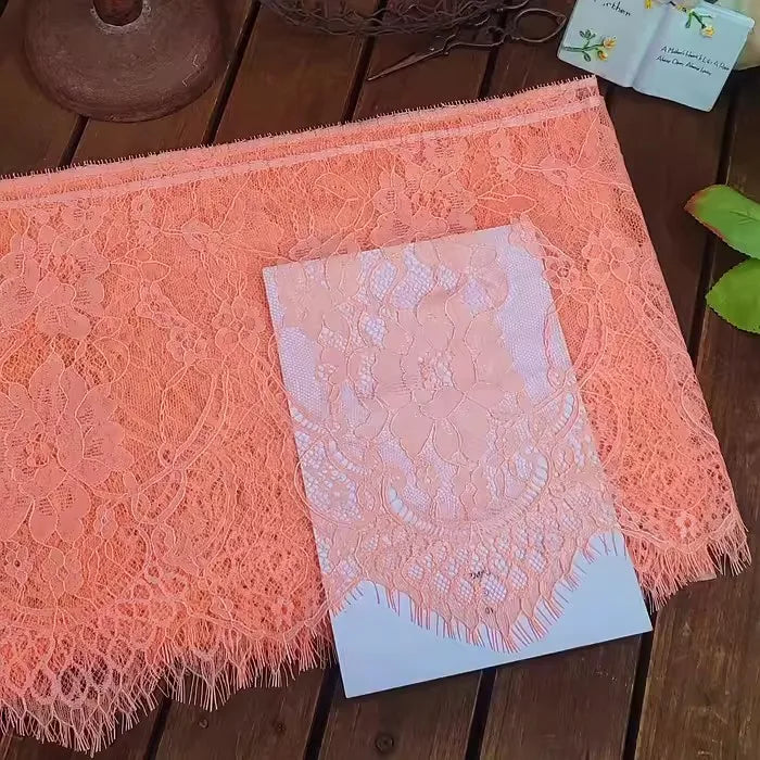 3Meters French chantilly lace Floral embroidered trim with scallop eyelash