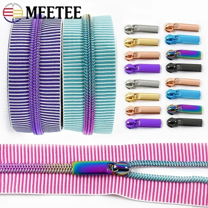 1/2/4/5Meters 5# Striped Nylon Zippers Tape Sewing Bag Continuous Roll