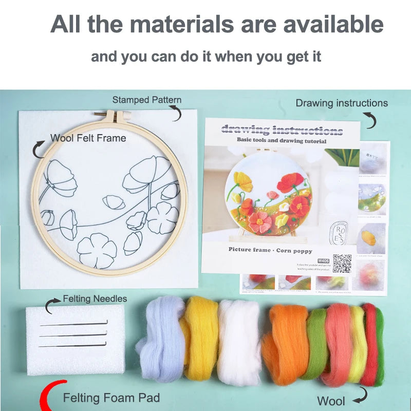 Needle Felting Wool Painting Starter Set With Embroidery Frame