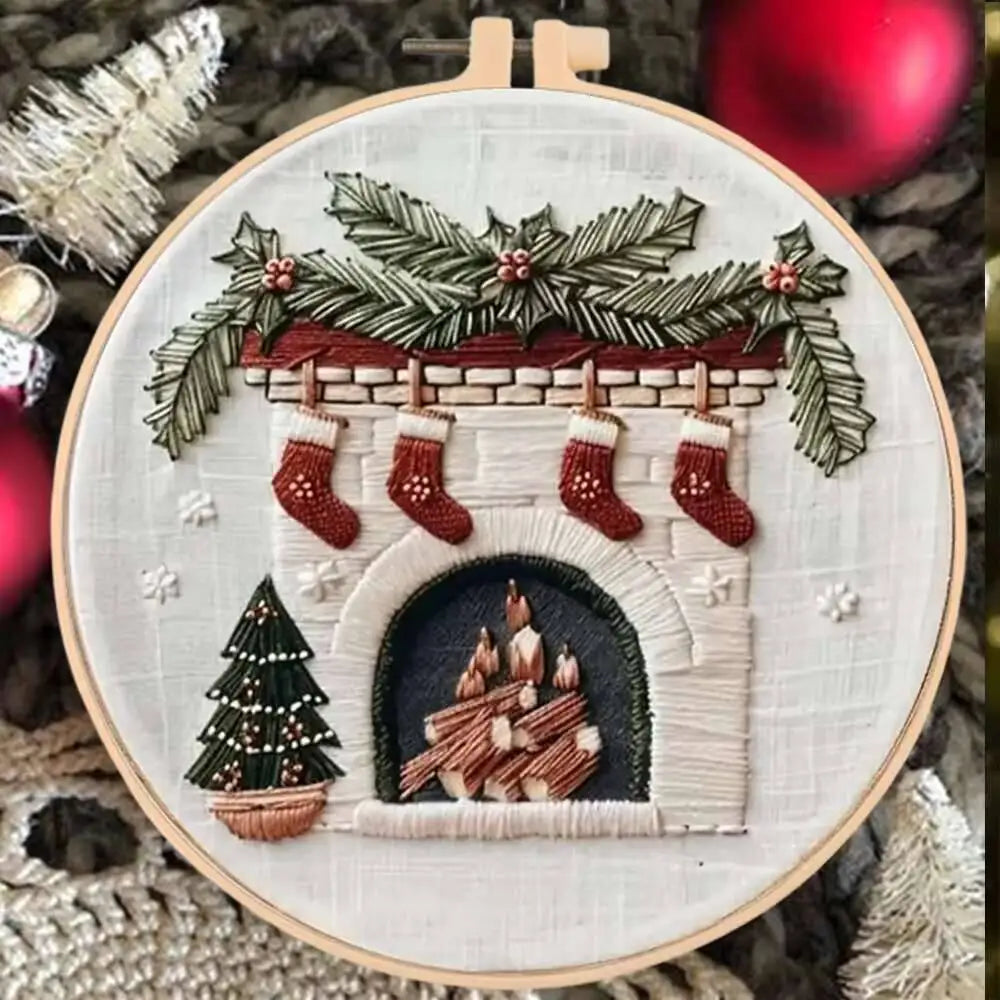 1Pc Embroidery Kit&Hoop Christmas Wreath Included Hand Cross-Stitch Kit Adults