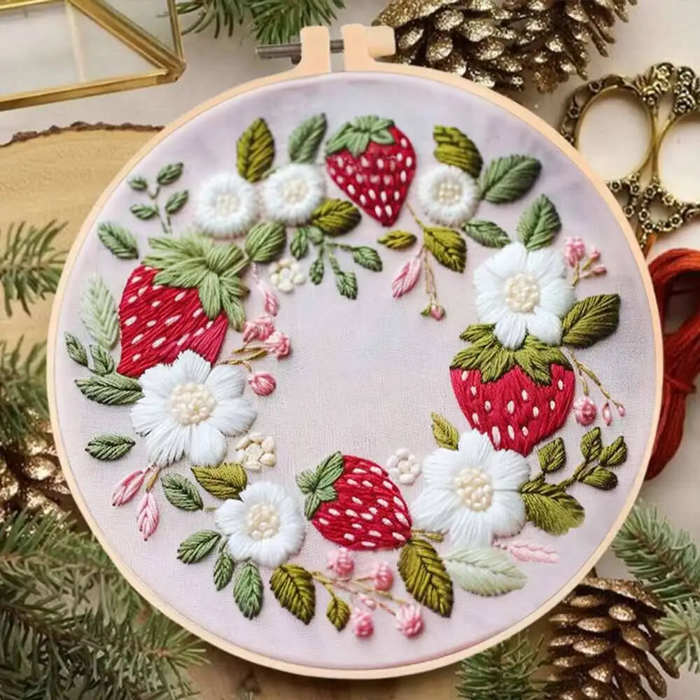 1Pc Embroidery Kit&Hoop Christmas Wreath Included Hand Cross-Stitch Kit Adults