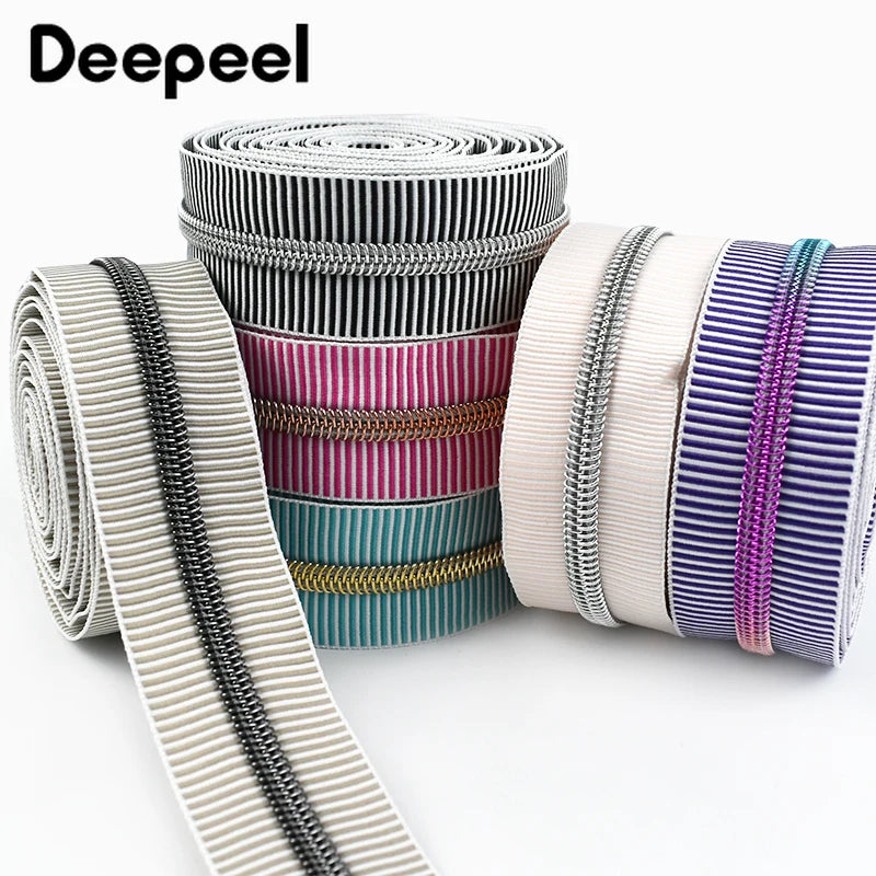 1/2/5Meters 5# Stripe Sewing Coil Zipper for Nylon Zips Bags Garment Decor Zip Tape By Meter Zippers Repair Kit DIY Accessories
