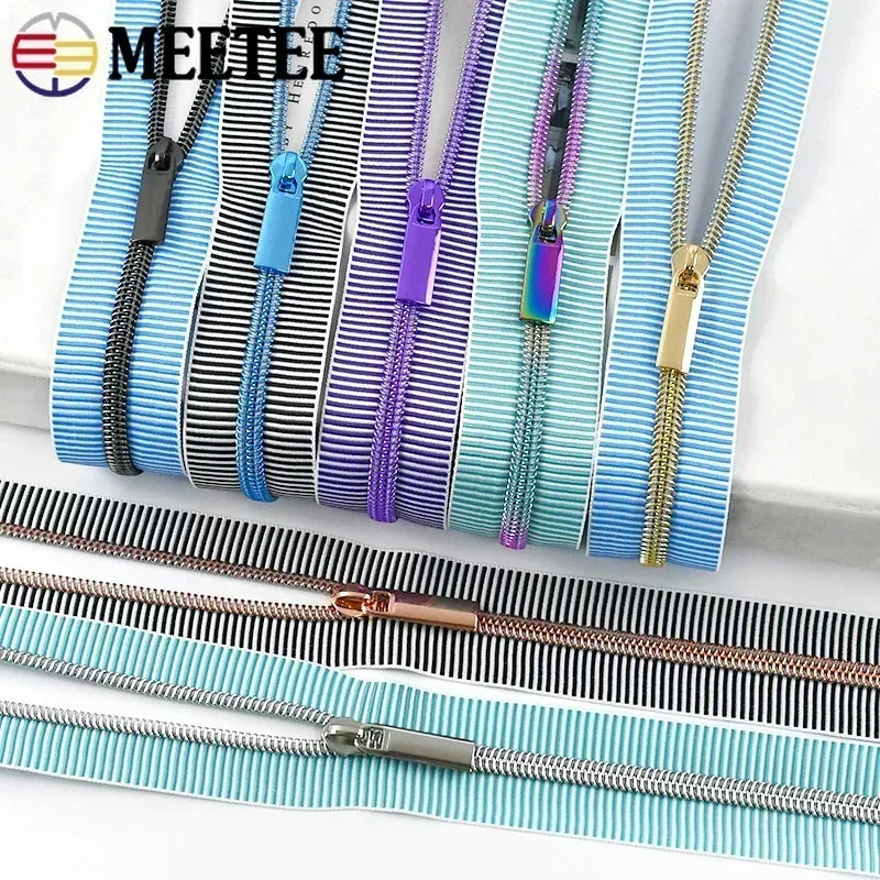 1/2/4/5Meters 5# Striped Nylon Zippers Tape Sewing Bag Continuous Roll
