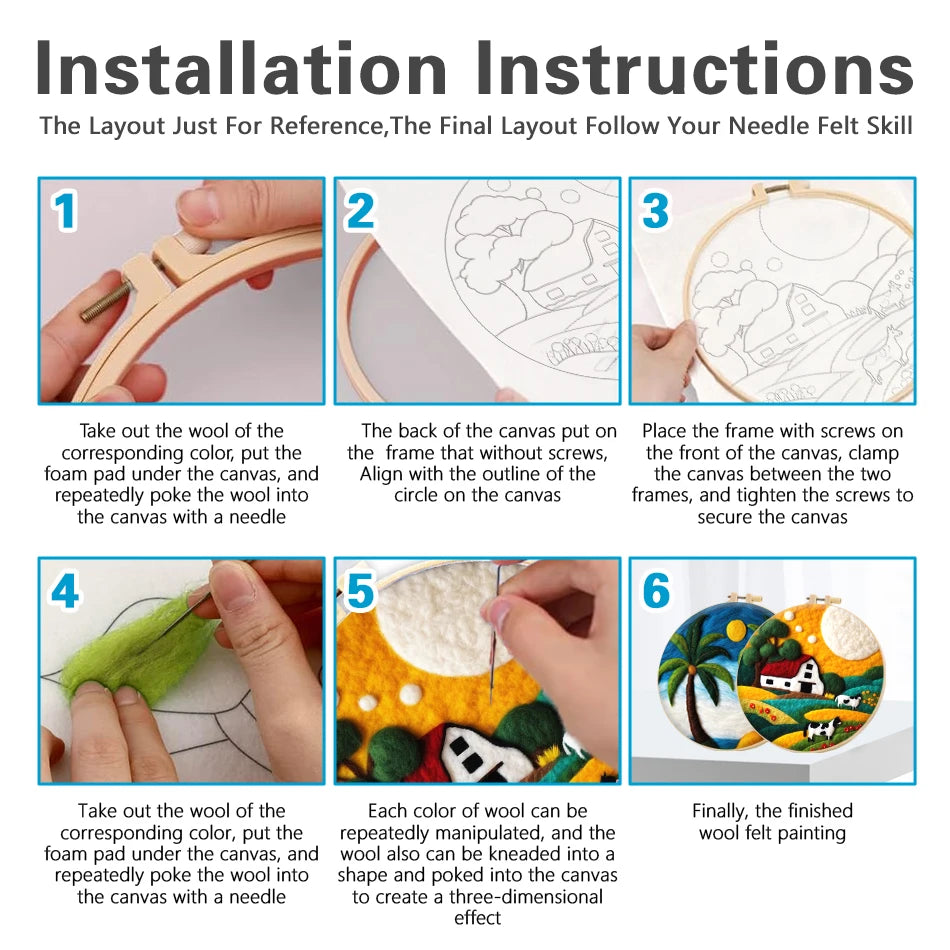 Needle Felting Wool Painting Starter Set With Embroidery Frame