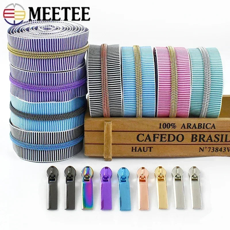 1/2/4/5Meters 5# Striped Nylon Zippers Tape Sewing Bag Continuous Roll