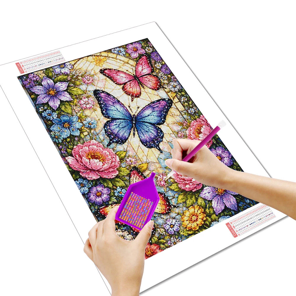 Huacan Full Square Round Diamond Painting Butterfly Peony Mosaic kit