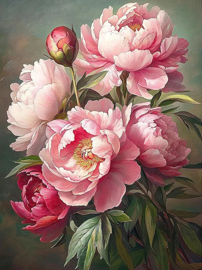 Momoart Full Square Round Diamond Embroidery Peony Flower Diamond Painting
