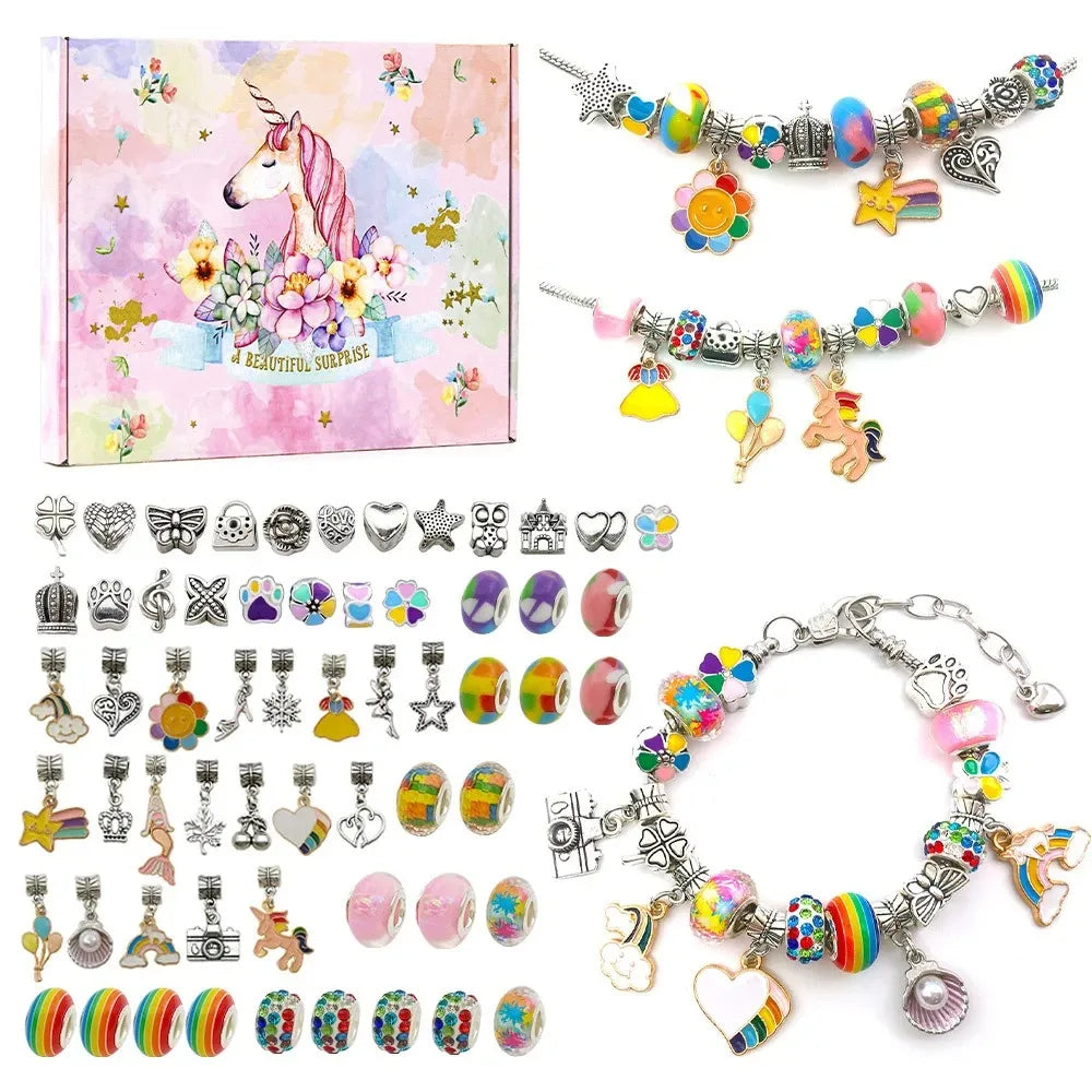 Charm Bracelet Kit Girls,Gift Box 66Pcs Jewelry for 6-12