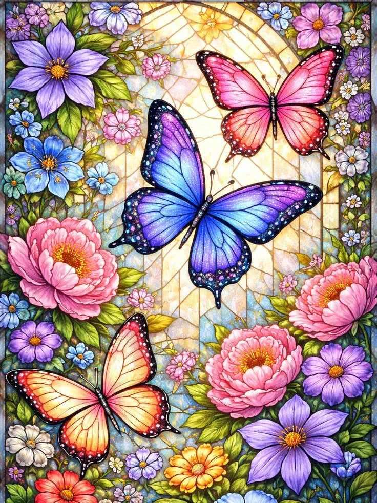 Huacan Full Square Round Diamond Painting Butterfly Peony Mosaic kit
