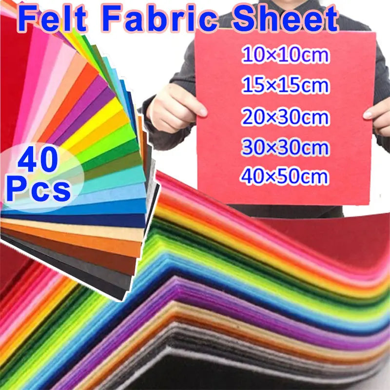 10-40Pcs Felt Fabric Sheets Assorted Colors Non-Woven 1mm Thick Square